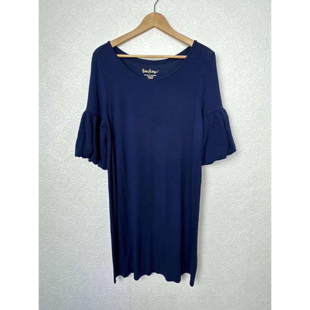 Lilly Pulitzer Navy Blue Puff Sleeve T-Shirt Shift Dress Medium Viscose Blend
